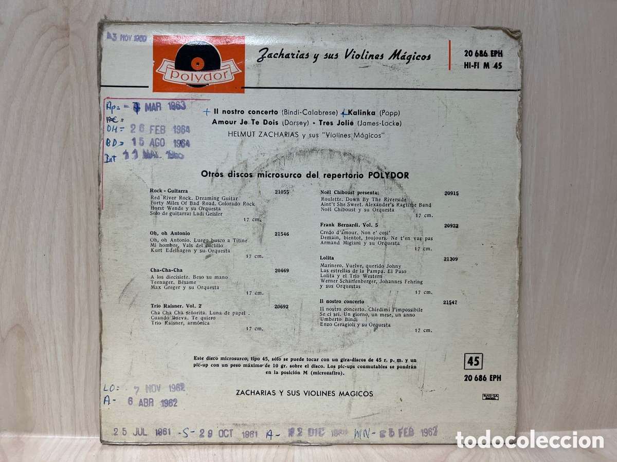 Discos de vinilo: Helmut Zacharias Y Sus &rdquo;Violines M&aacute;gicos&rdquo; (7&rdquo;, EP) - Foto 2