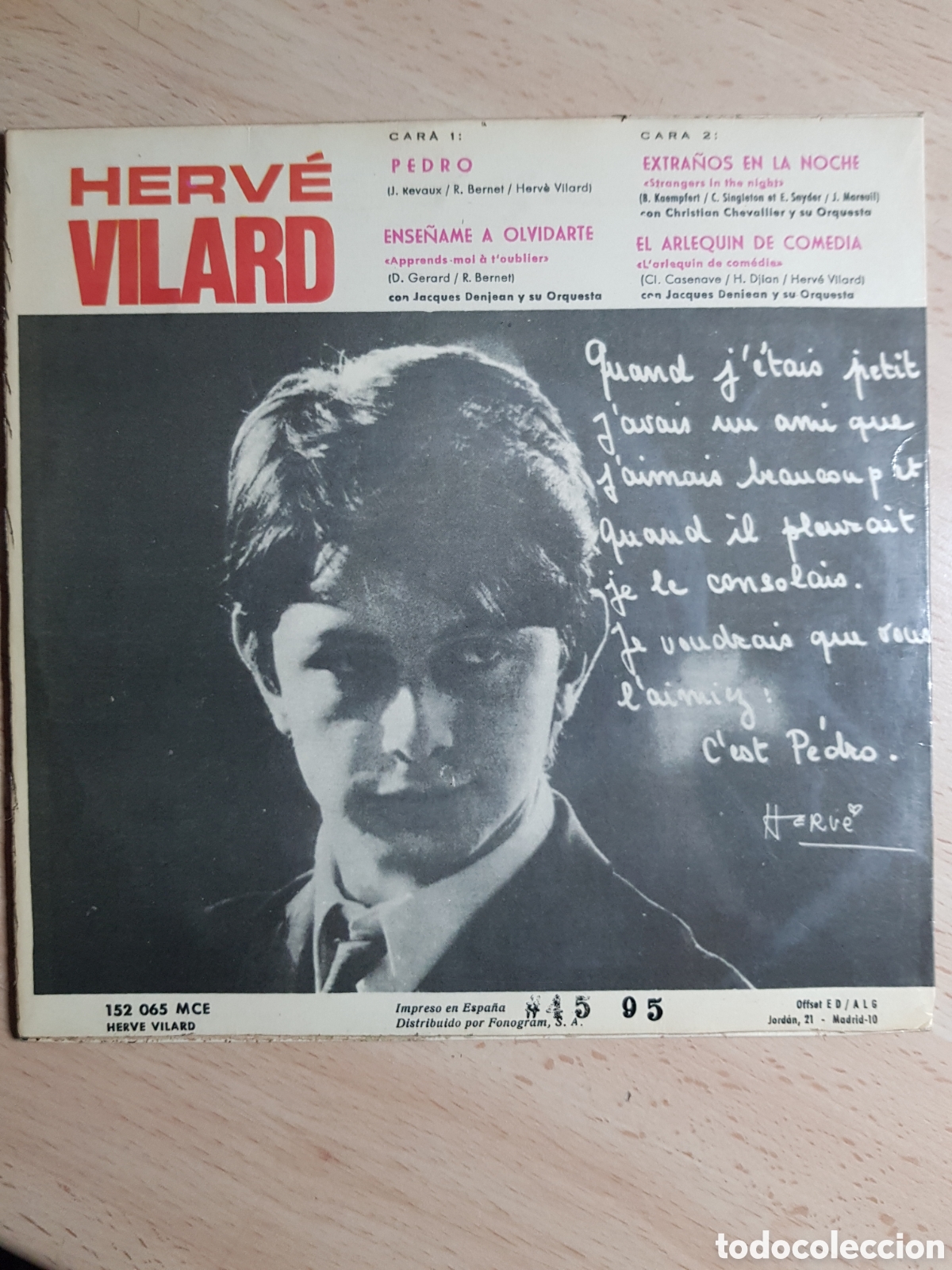 Discos de vinilo: EP 7&rdquo; Herve Vilard 1966 Pedro + 3. - Foto 2