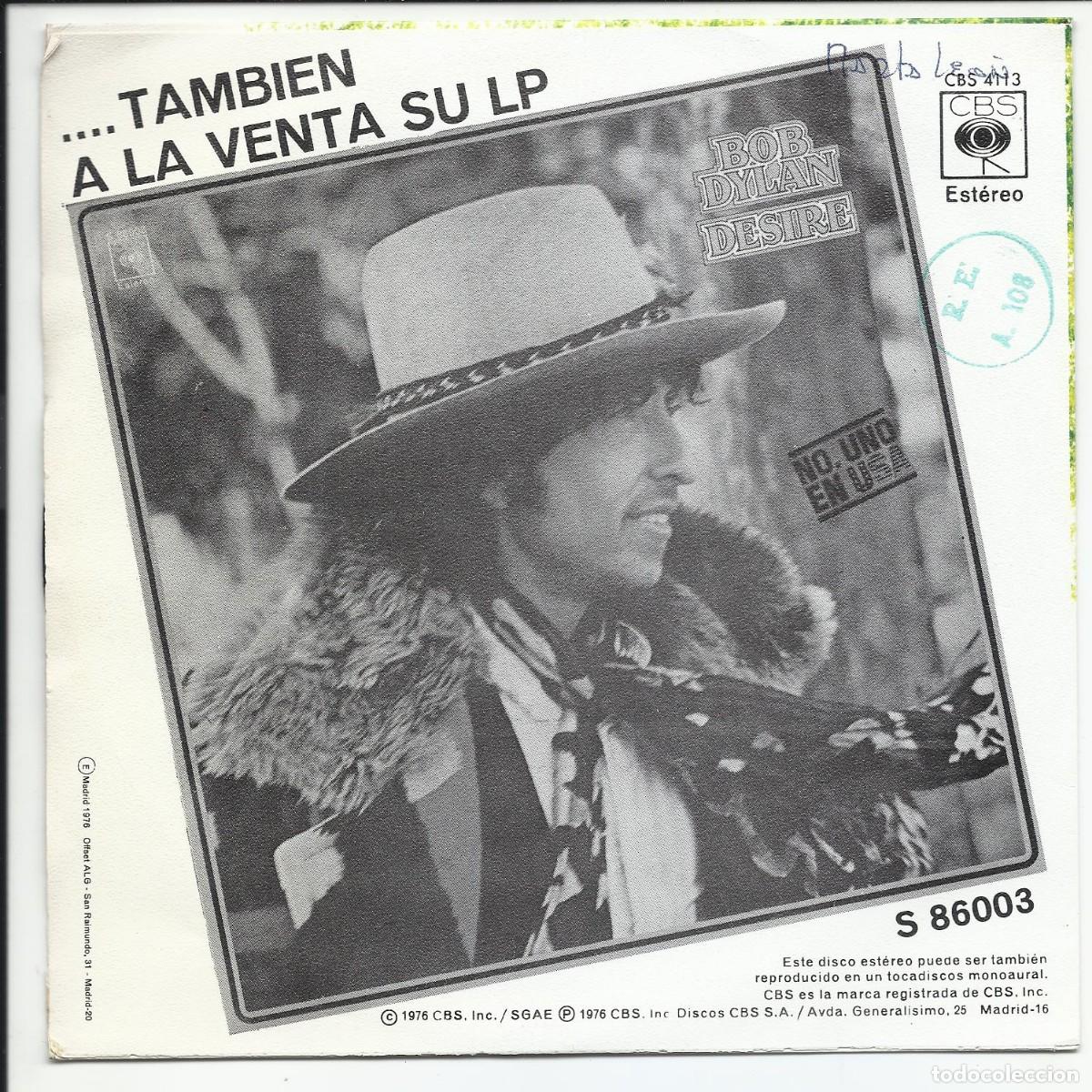 Discos de vinilo: Bob Dylan.- Mozambique Single CBS 4113 Spain 1976 - Foto 2