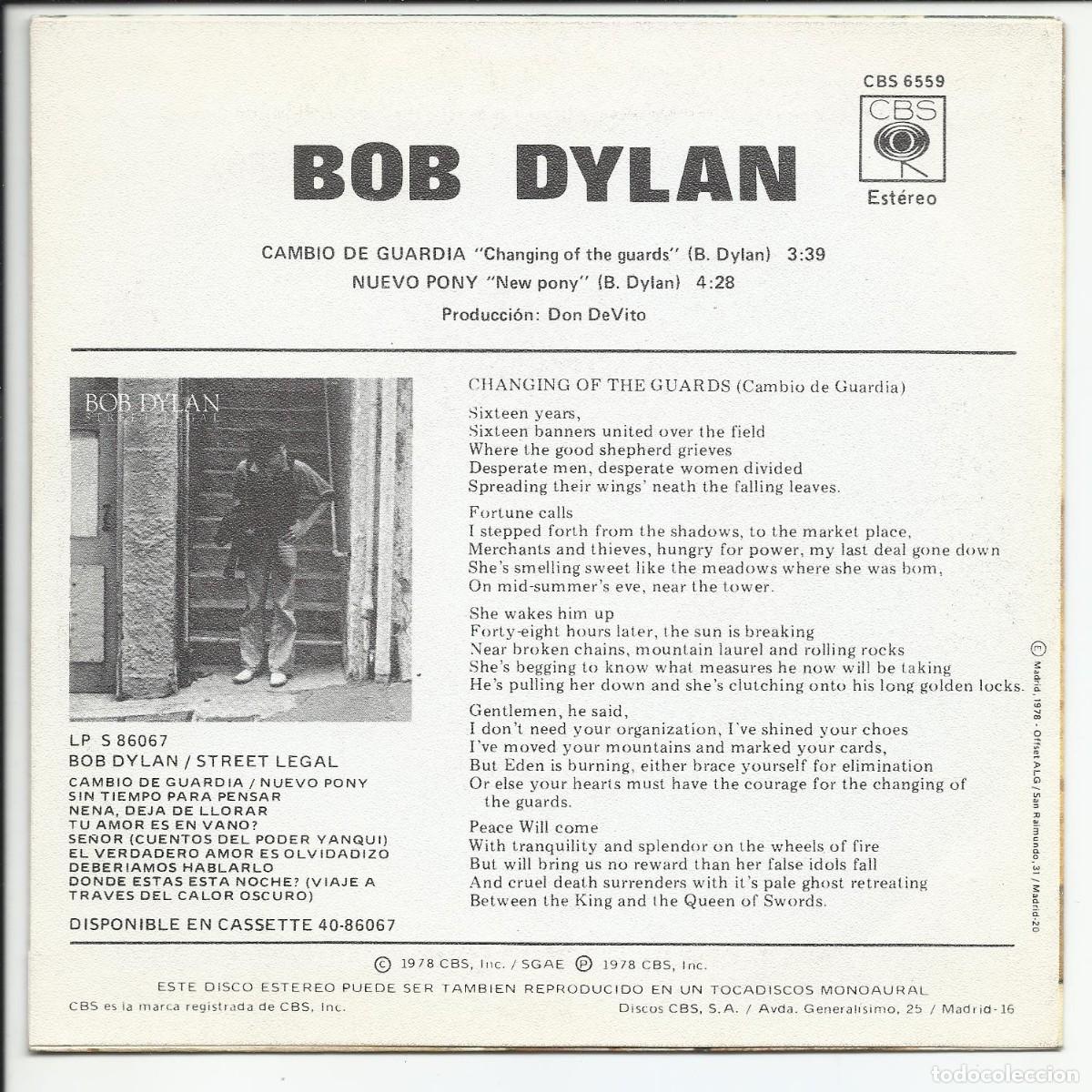 Discos de vinilo: Bob Dylan .- Cambio De Guardia CBS 6559 Espa&ntilde;a 1978 - Foto 2