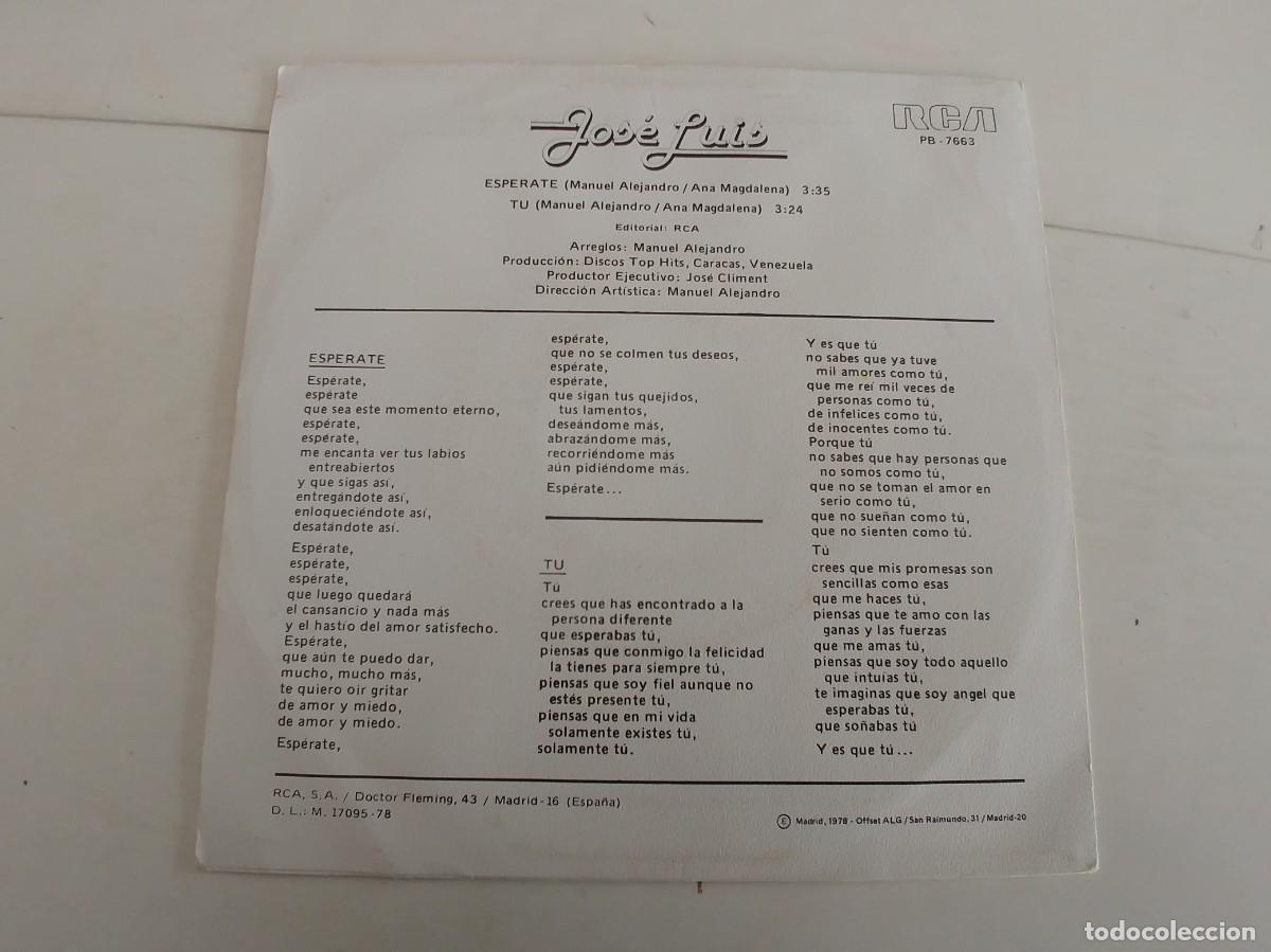 Discos de vinilo: JOSE LUIS-SINGLE ESPERATE-NUEVO - Foto 2