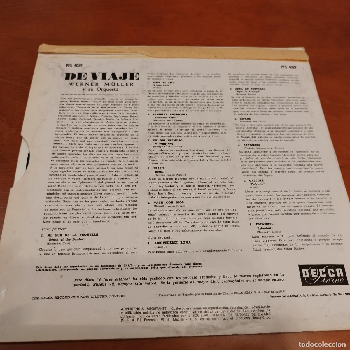 Discos de vinilo: DE VIAJE, WERNER MULLER Y SU ORQUESTA / R2 / DECCA - Foto 5