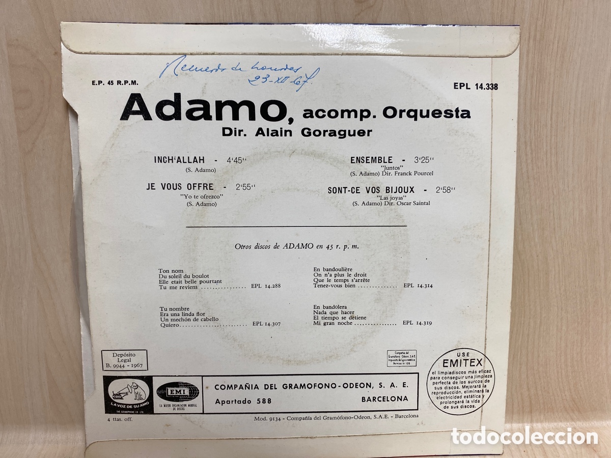 Discos de vinilo: Adamo - Inch Allah (7&rdquo;, EP) - Foto 2