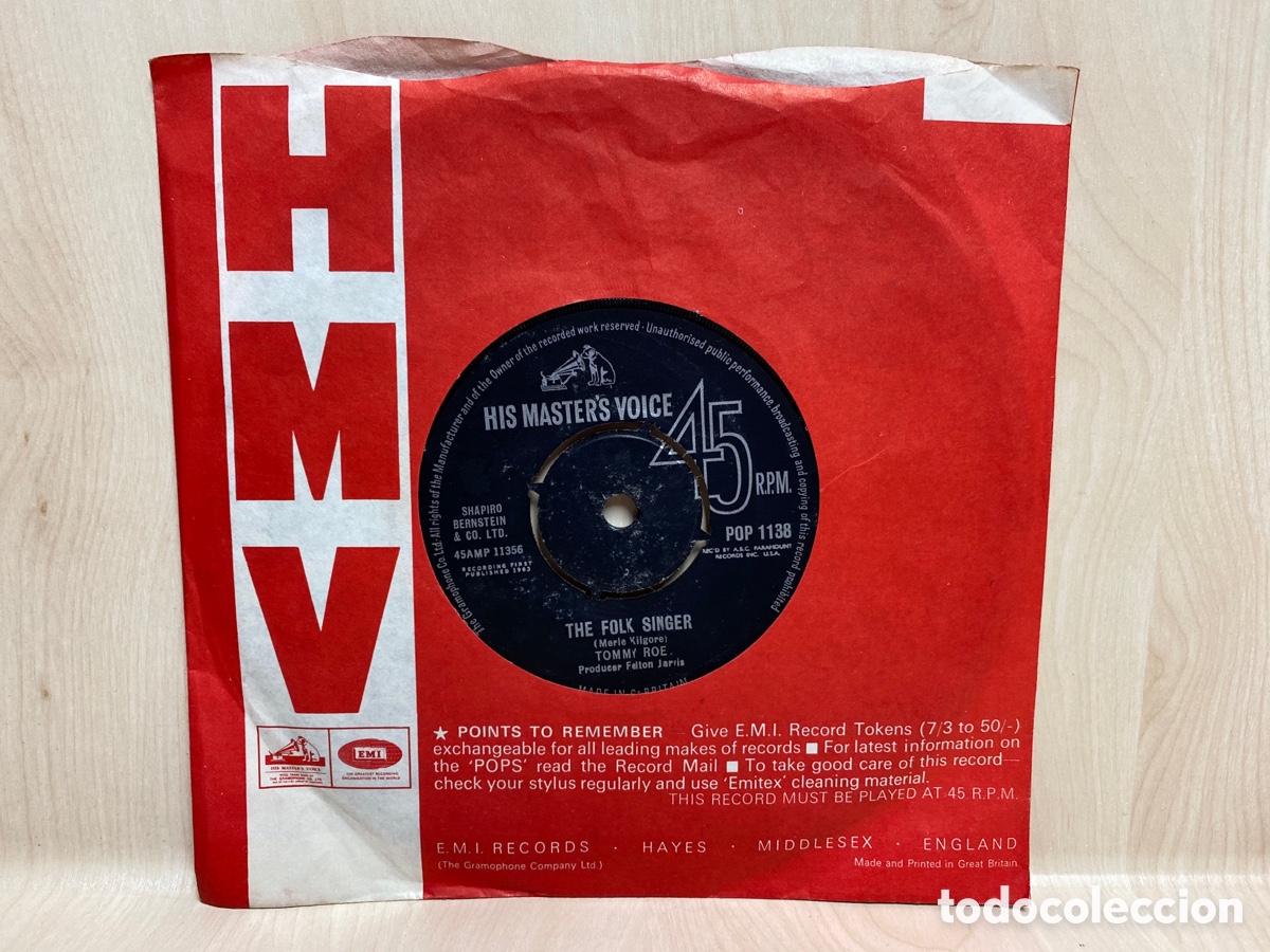 Discos de vinilo: Tommy Roe - The Folk Singer (7&rdquo;, Single) Ed. UK - Foto 1