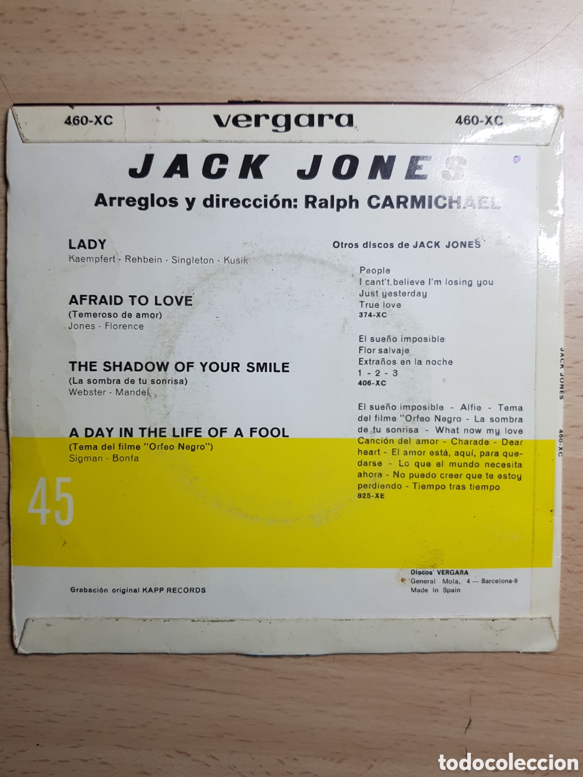 Discos de vinilo: EP 7&rdquo; Jack Jones 1967 Lady + 3. - Foto 2