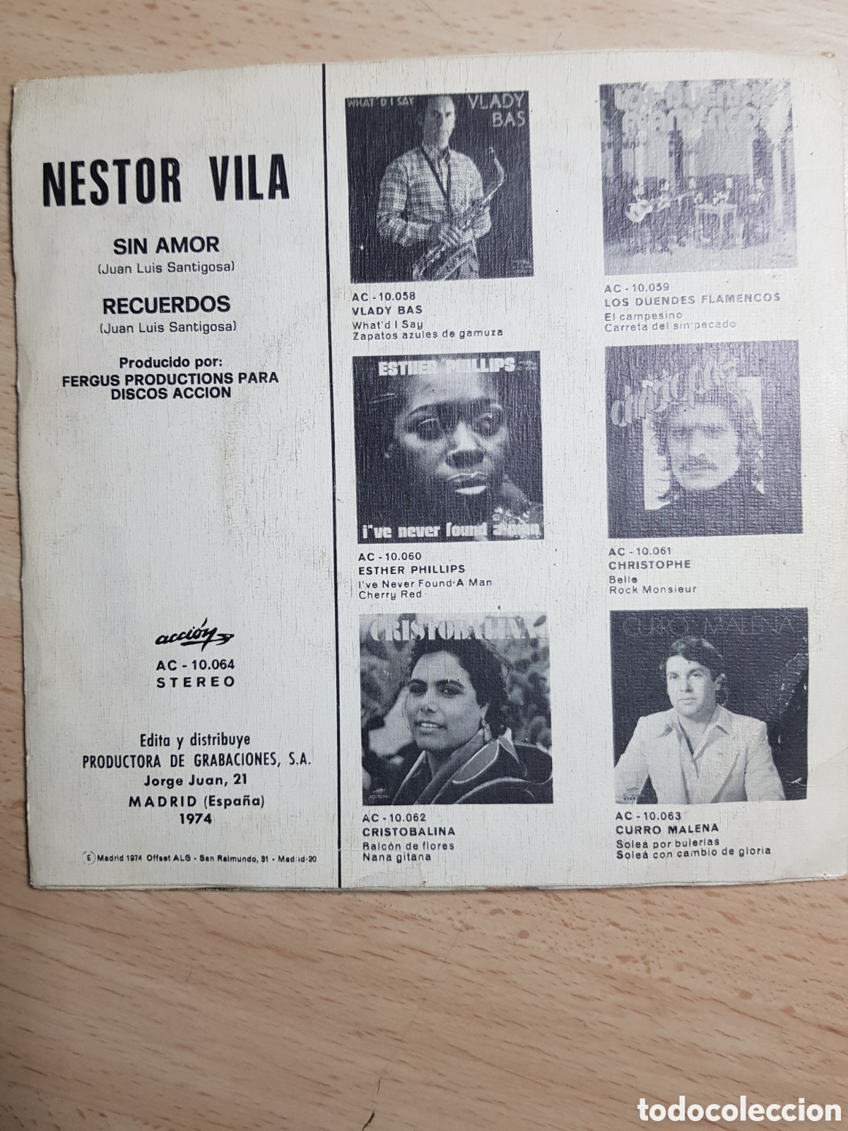 Discos de vinilo: Single 7&rdquo; N&eacute;stor Vila 1974 Sin Amor. - Foto 4