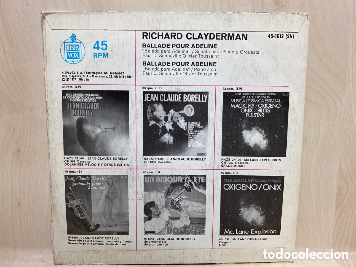Discos de vinilo: Richard Clayderman - Ballade Pour Adeline (7&rdquo;, Single) - Foto 2