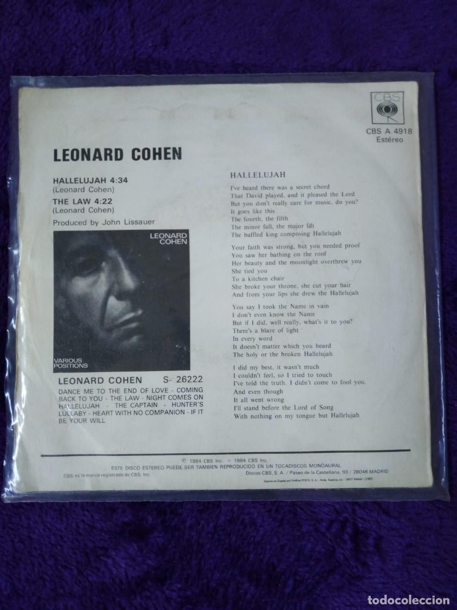Discos de vinilo: DISCO DE VINILO SINGLE DE LEONARD COHEN, HALLELUJAH - Foto 2