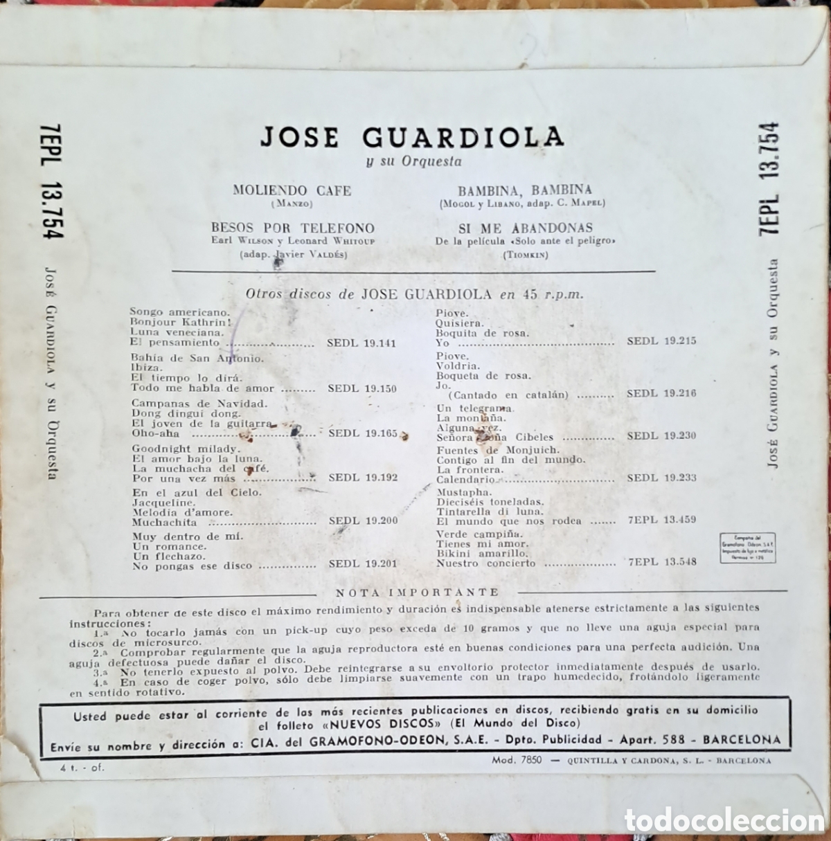 Discos de vinilo: ***Jos&eacute; Guardiola Y Su Orquesta*&nbsp;&ndash;&nbsp;Moliendo Caf&eacute;.. - Foto 2