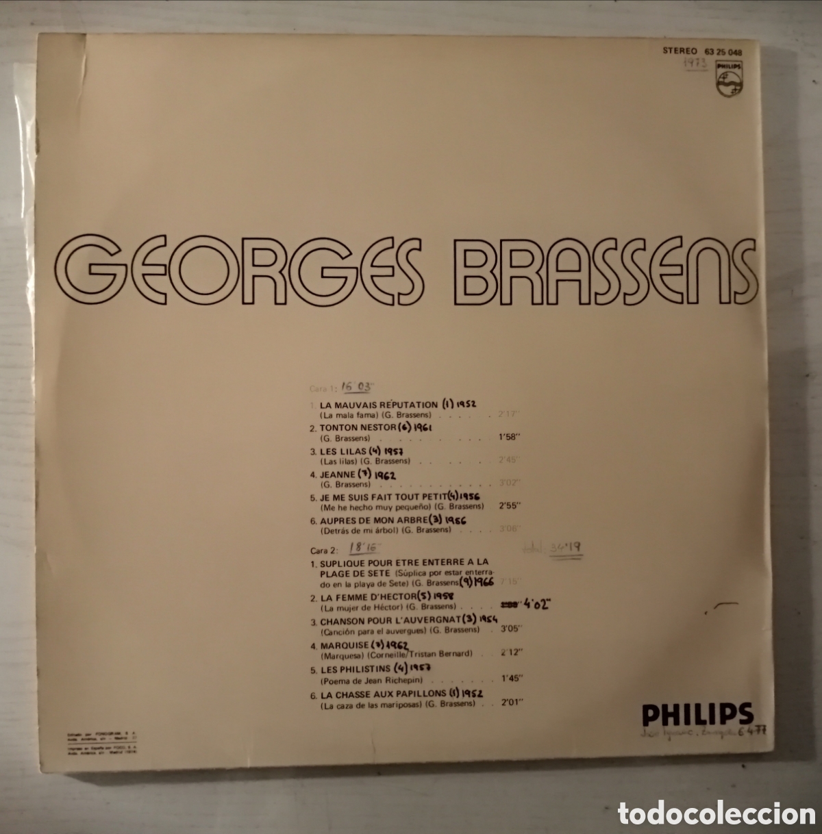 Discos de vinilo: GEORGES BRASSENS : Discos de Oro. (LP. Philips, 1973) - Foto 2