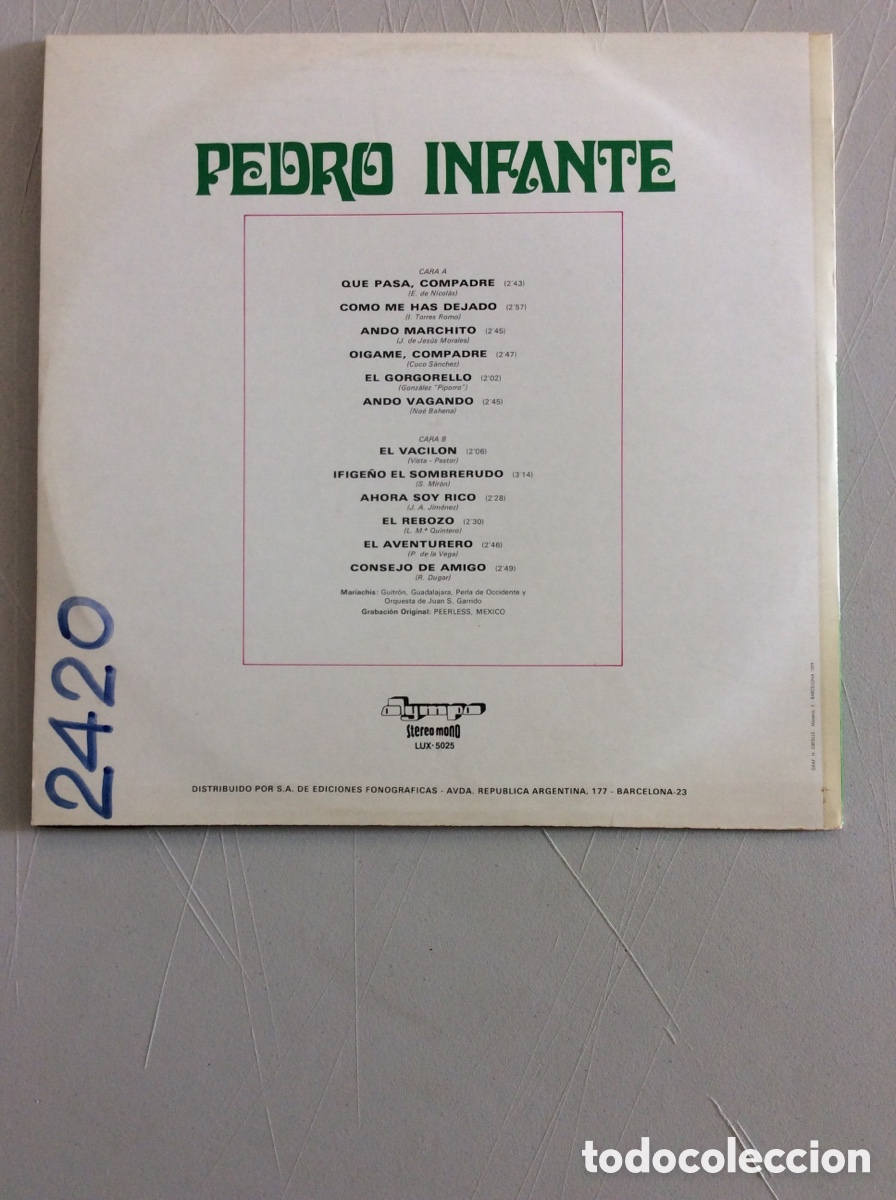 Discos de vinilo: Pedro Infante. Que pasa compadre. - Foto 2
