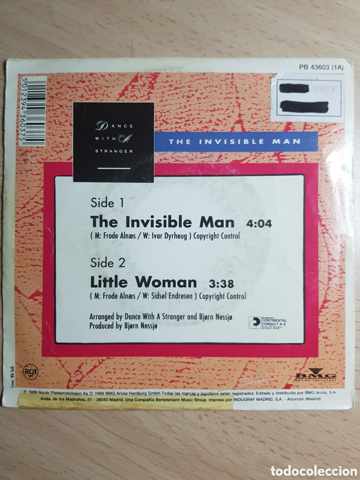 Discos de vinilo: Single 7&rdquo; Dance With Stranger 1989 The invisible man. - Foto 2