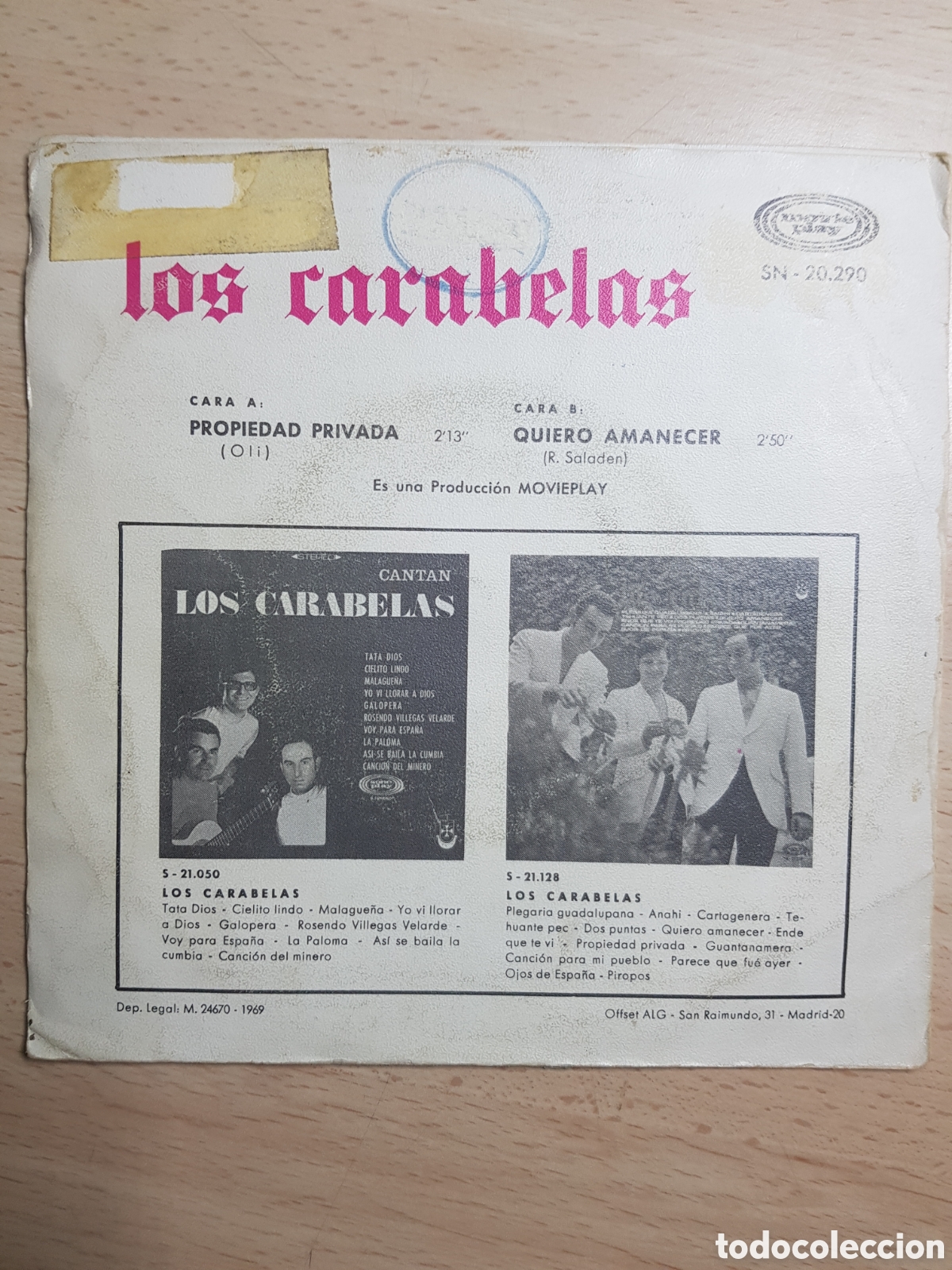 Discos de vinilo: Single 7&rdquo; Los Carabelas 1969 Propiedad privada - Foto 2