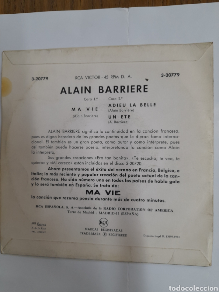 Discos de vinilo: ALAIN BARRIERE. VINILO. - Foto 2