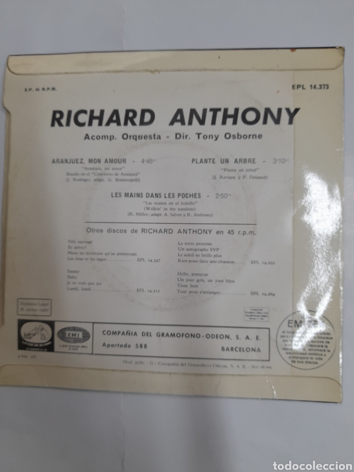 Discos de vinilo: RICHARD ANTHINY. Aranjuez, Mon Amour. VINILO - Foto 2