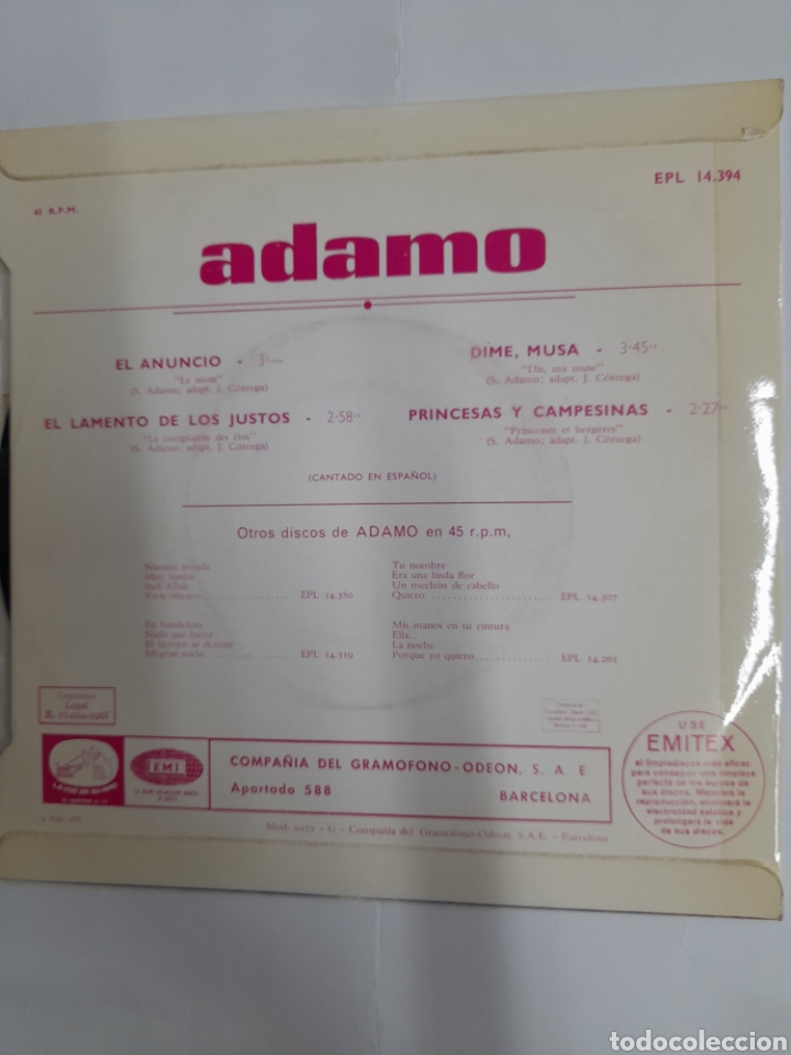 Discos de vinilo: ADAMO. Dime, musa. VINILO - Foto 2