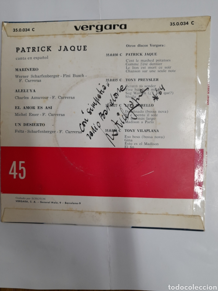 Discos de vinilo: PATRICK JAQUE. Marinero. VINILO - Foto 2