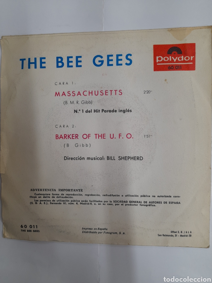 Discos de vinilo: THE BEE GEES. MASSACHUSETTS. VINILO - Foto 2