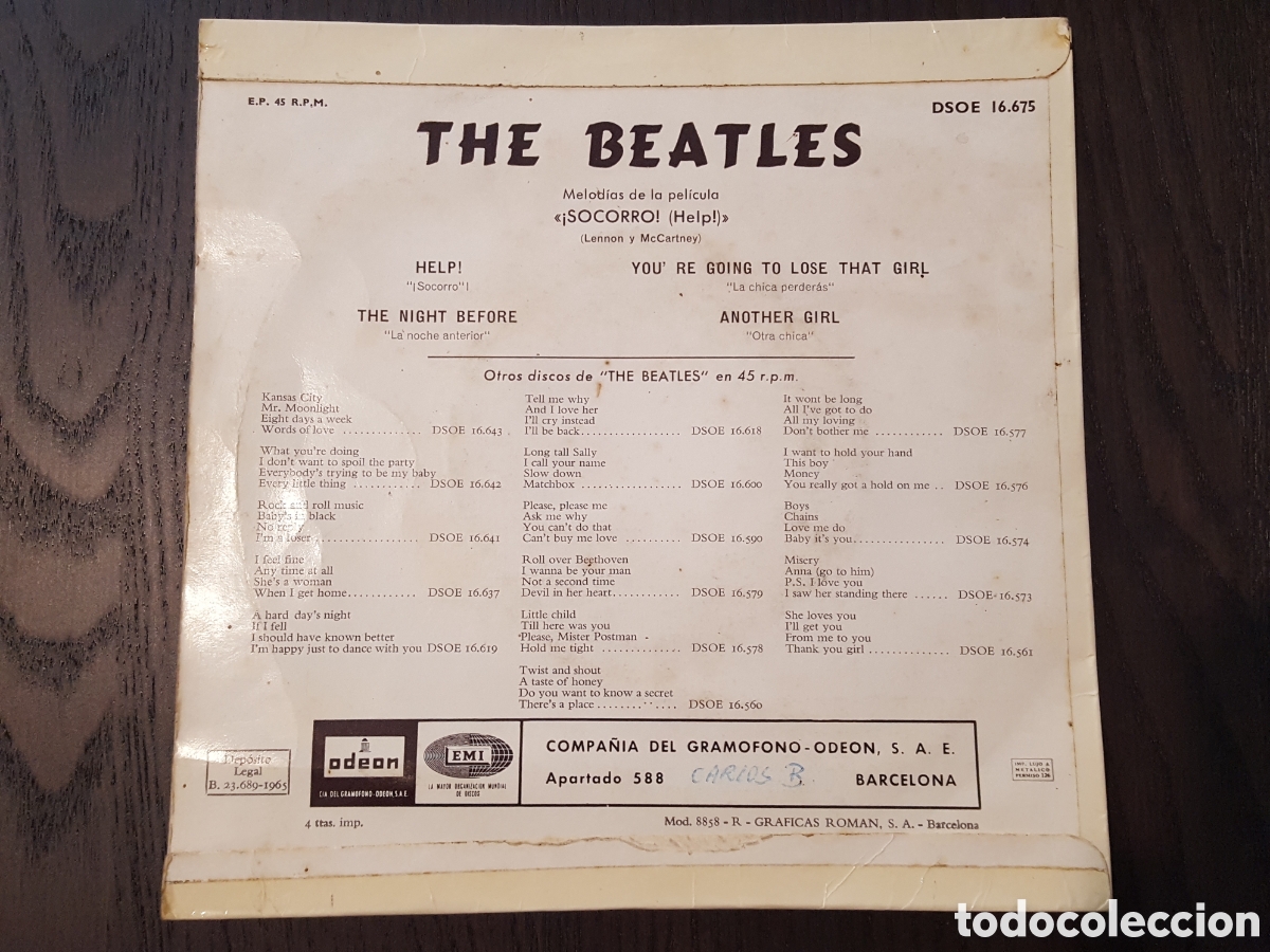 Discos de vinilo: E.P. - Single - The Beatles &ndash; Help! = &iexcl;Socorro! - Odeon &ndash; DSOE 16.675 - Spain - Foto 2