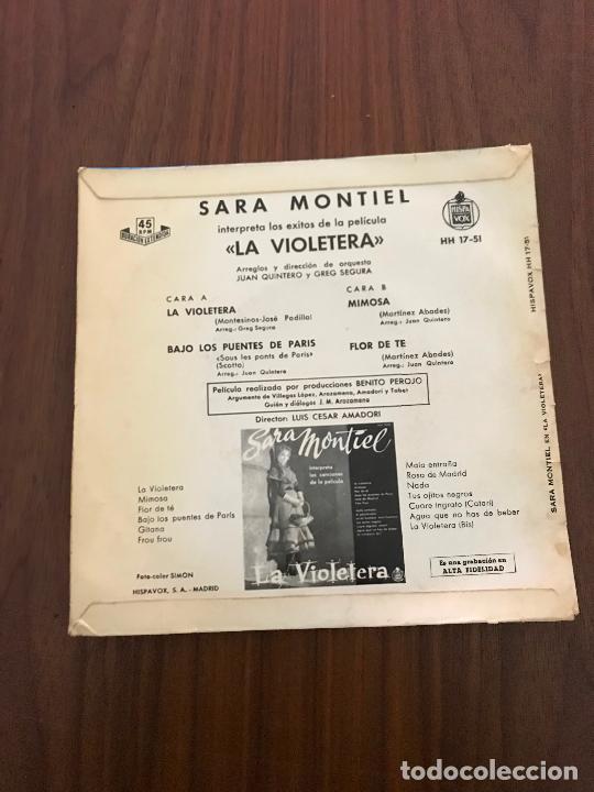 Discos de vinilo: SARA MONTIEL , LA VIOLETERA , SINGLE , HISPAVOX - Foto 2