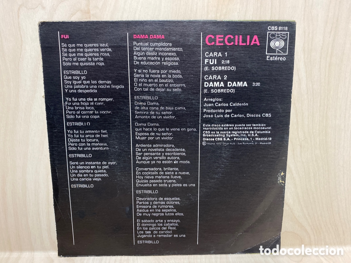 Discos de vinilo: Cecilia - Fu&iacute; / Dama Dama (7&rdquo;, Single) - Foto 2