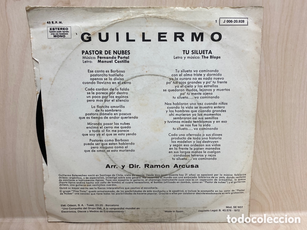 Discos de vinilo: Guillermo - Pastor De Nubes (7&rdquo;, Single) - Foto 2