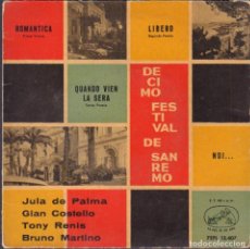 Discos de vinilo: DECIMO FESTIVAL DE SAN REMO - JULA DE PALMA, GIAN COSTELLO.../ EP LA VOZ DE SU AMO 1960 RF-6464. Lote 389584259