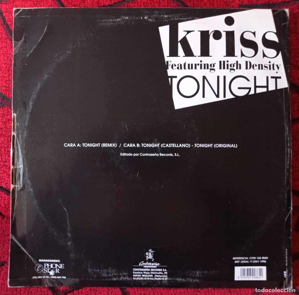 Discos de vinilo: KRISS Featuring HIGH DENSITY ** Tonight ** MAXI SINGLE VINILO 1996 - Foto 2