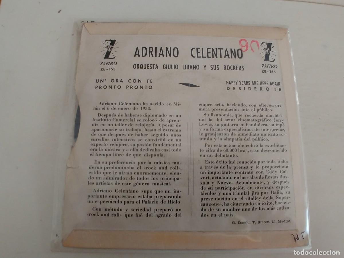 Discos de vinilo: ADRIANO CELENTANO-EP UN&uml;ORA CON TE +3 - Foto 2