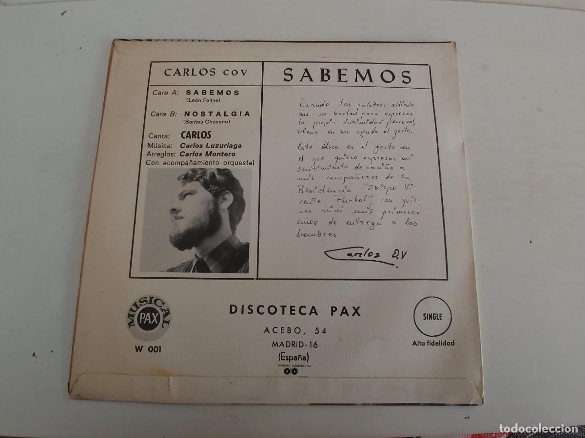 Discos de vinilo: CARLOS COV-SINGLE SABEMOS - Foto 2
