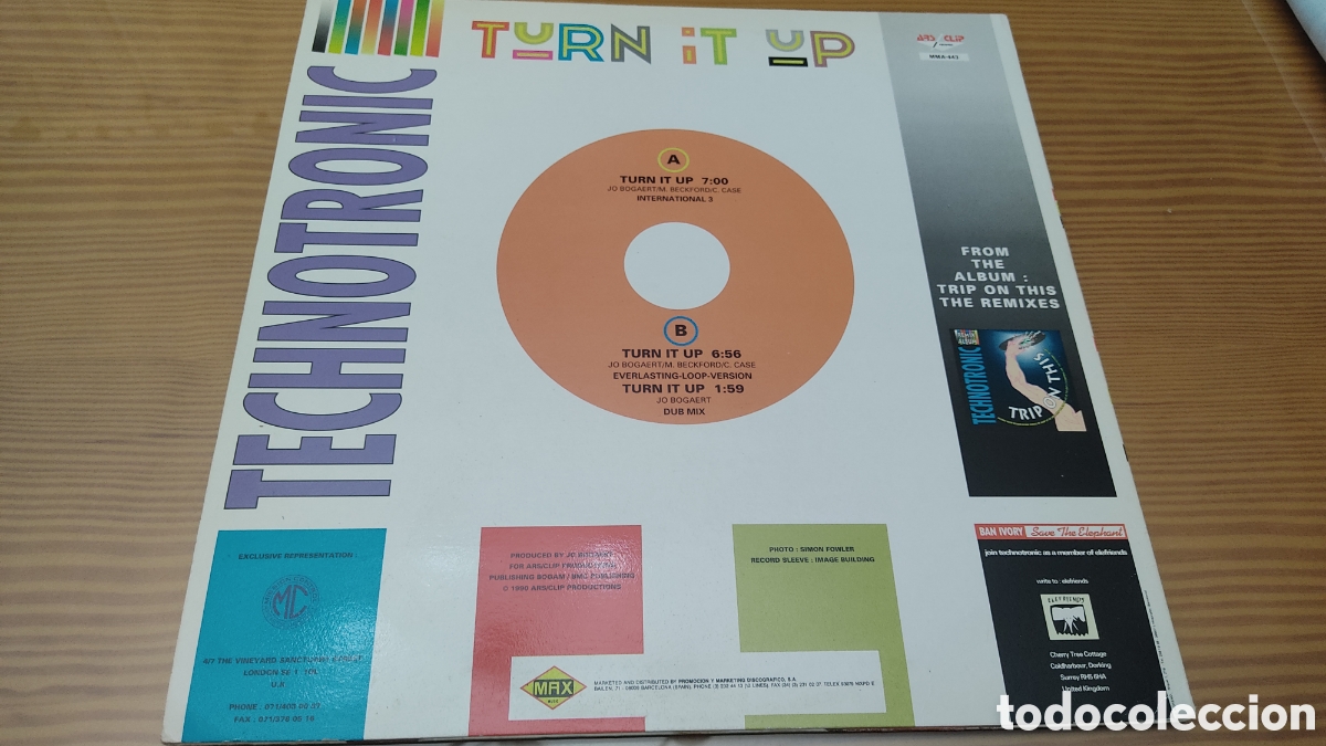 Discos de vinilo: Disco vinilo de Technotronic &rdquo; Turn It Up&rdquo; ,edici&oacute;n espa&ntilde;ola de 1990 - Foto 2