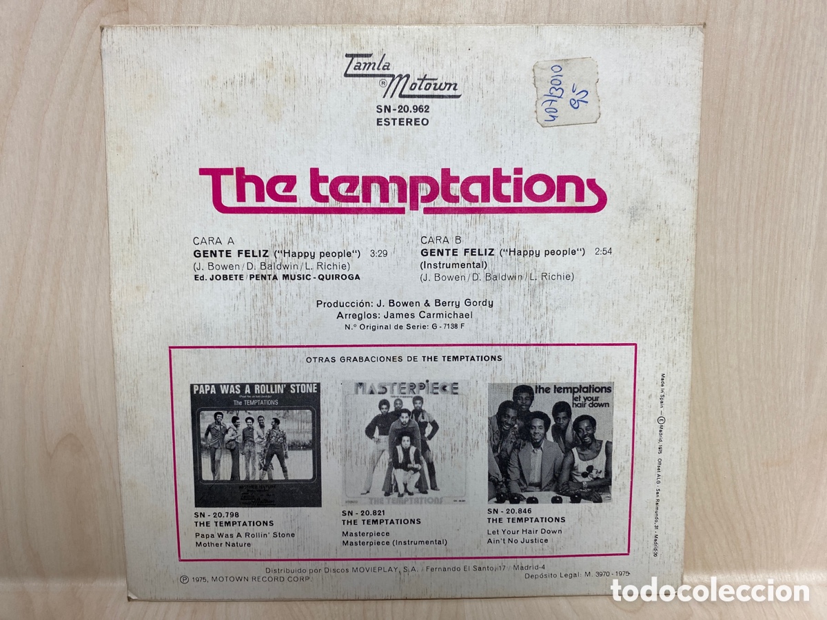 Discos de vinilo: The Temptations - Gente Feliz (7&rdquo;, Single) - Foto 2