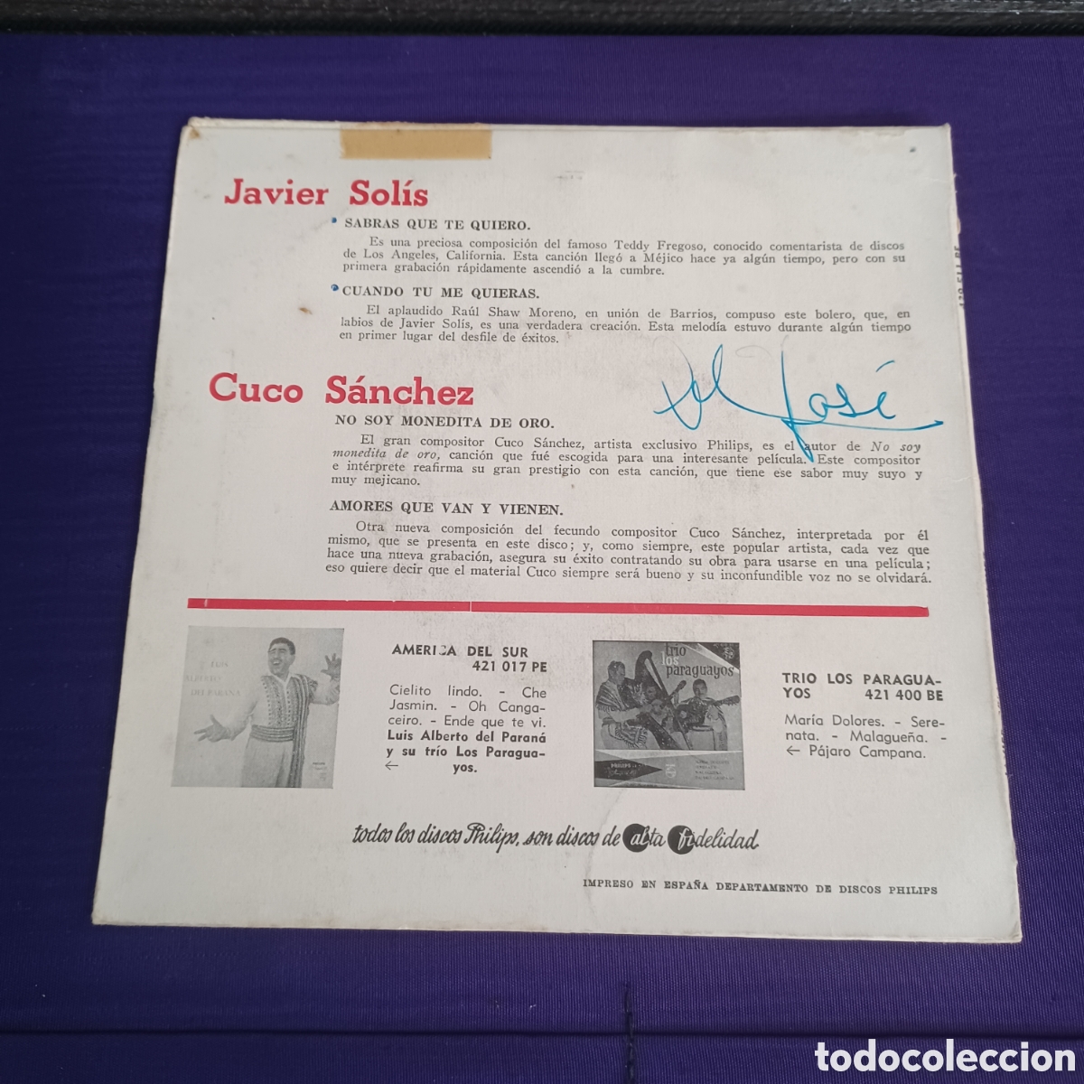 Discos de vinilo: CUCO SANCHEZ Y JAVIER SOLIS 1959 PHILIPS - Foto 2