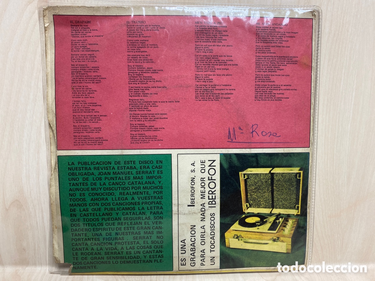 Discos de vinilo: Joan Manuel Serrat - El Drapaire (7&rdquo;, Single, Promo) - Foto 2