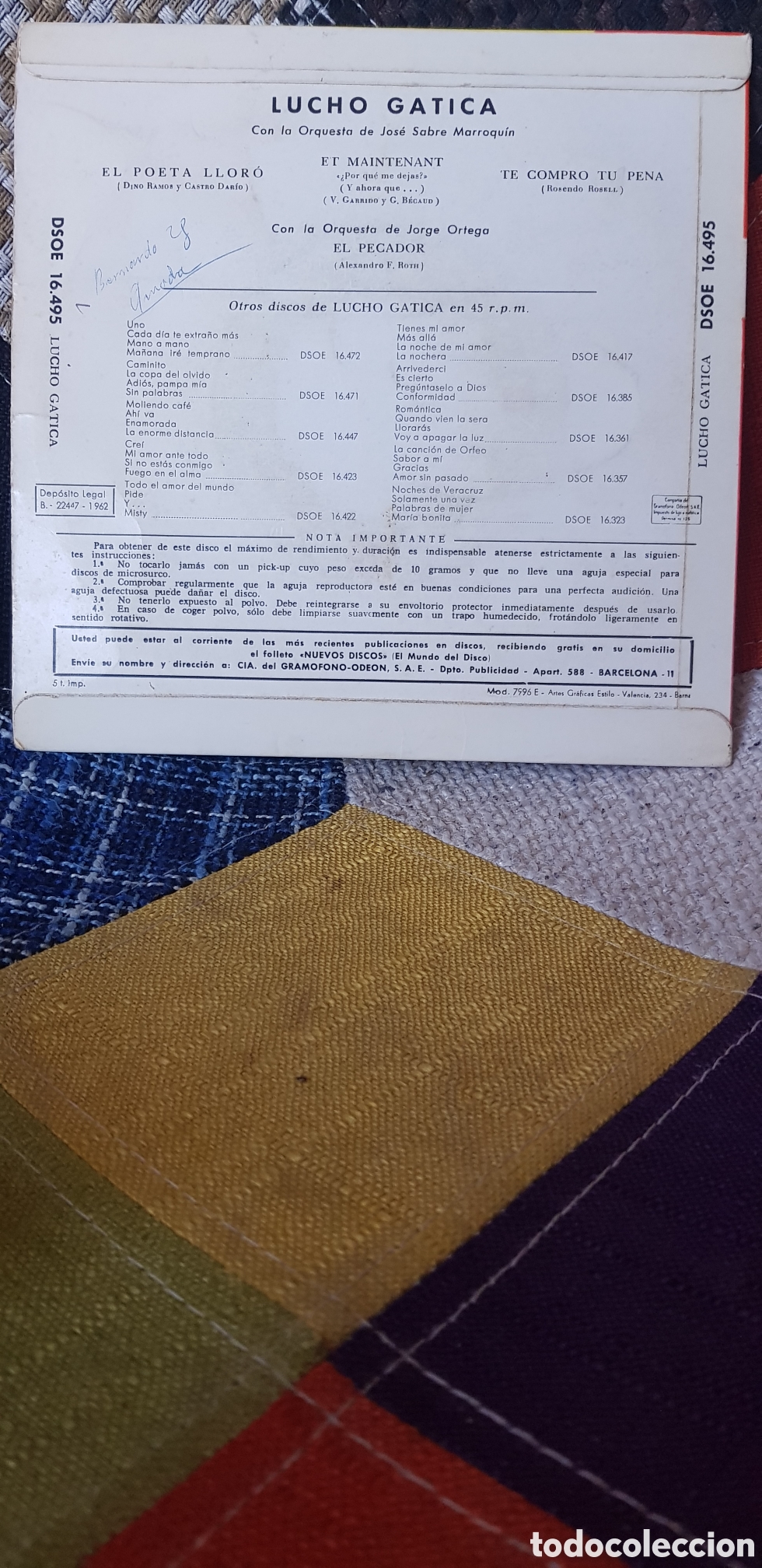 Discos de vinilo: Vinilo LUCHO GATICA (Et Maintenant +3) Odeon 1962 (D2) - Foto 2