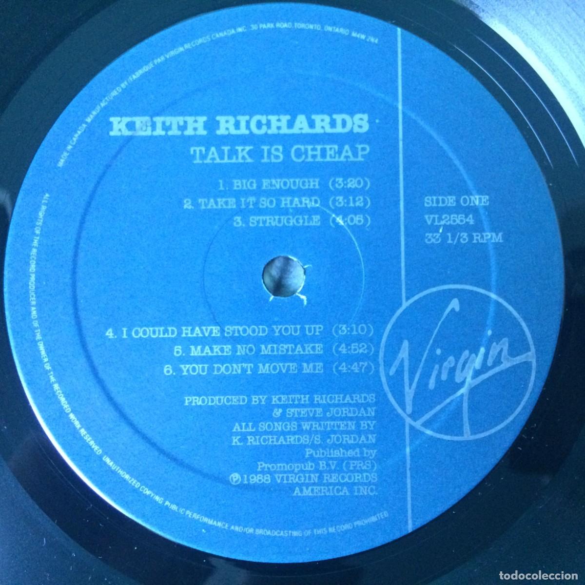 Discos de vinilo: Keith Richards &lrm;&ndash; Talk Is Cheap , Canada 1988 Virgin* - Foto 5