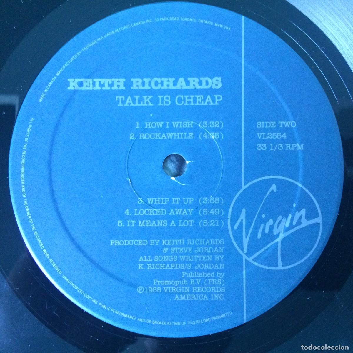 Discos de vinilo: Keith Richards &lrm;&ndash; Talk Is Cheap , Canada 1988 Virgin* - Foto 6