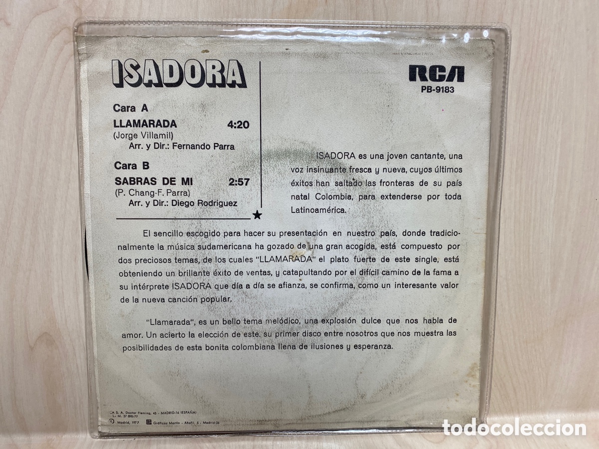 Discos de vinilo: Isadora - Llamarada (7&rdquo;, Single, Promo) - Foto 2