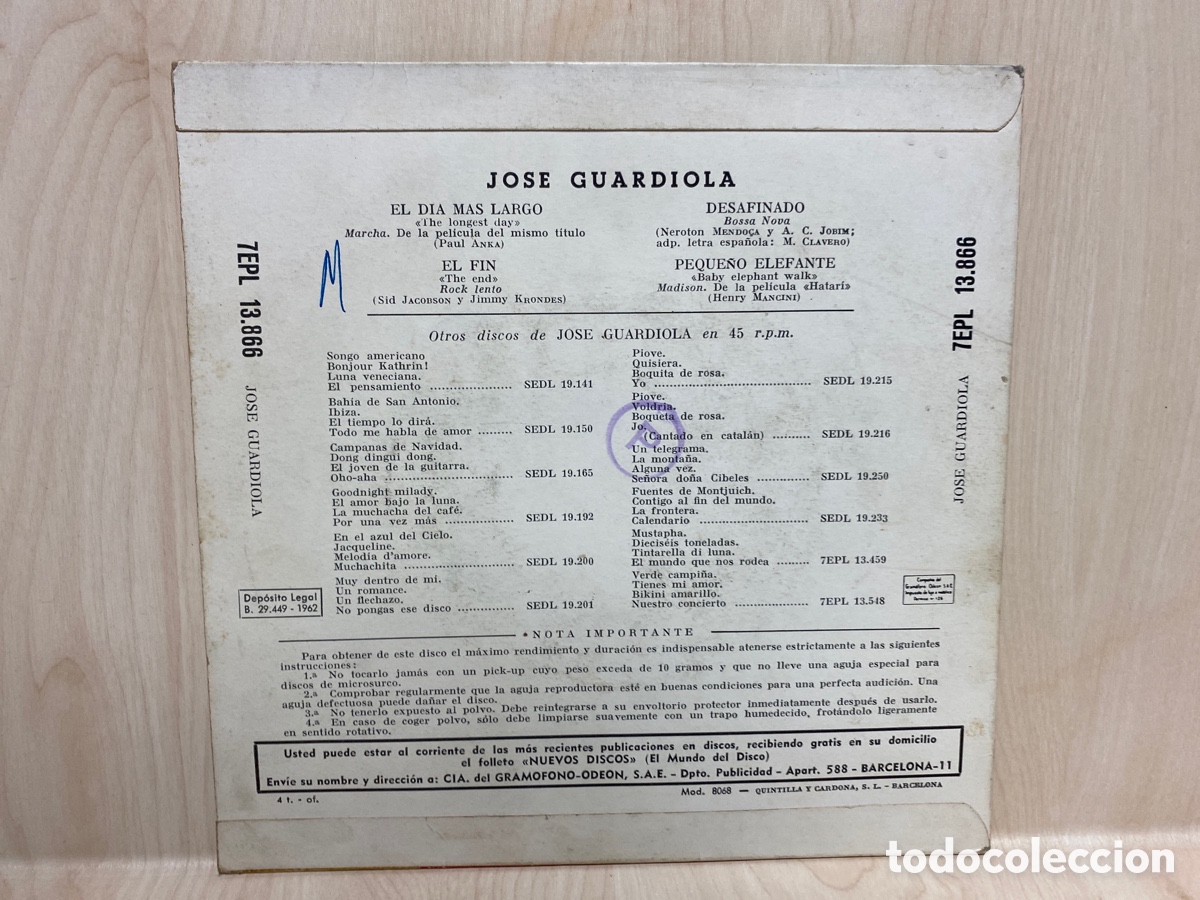Discos de vinilo: Jos&eacute; Guardiola - El Dia Mas Largo (7&rdquo;, EP) - Foto 2