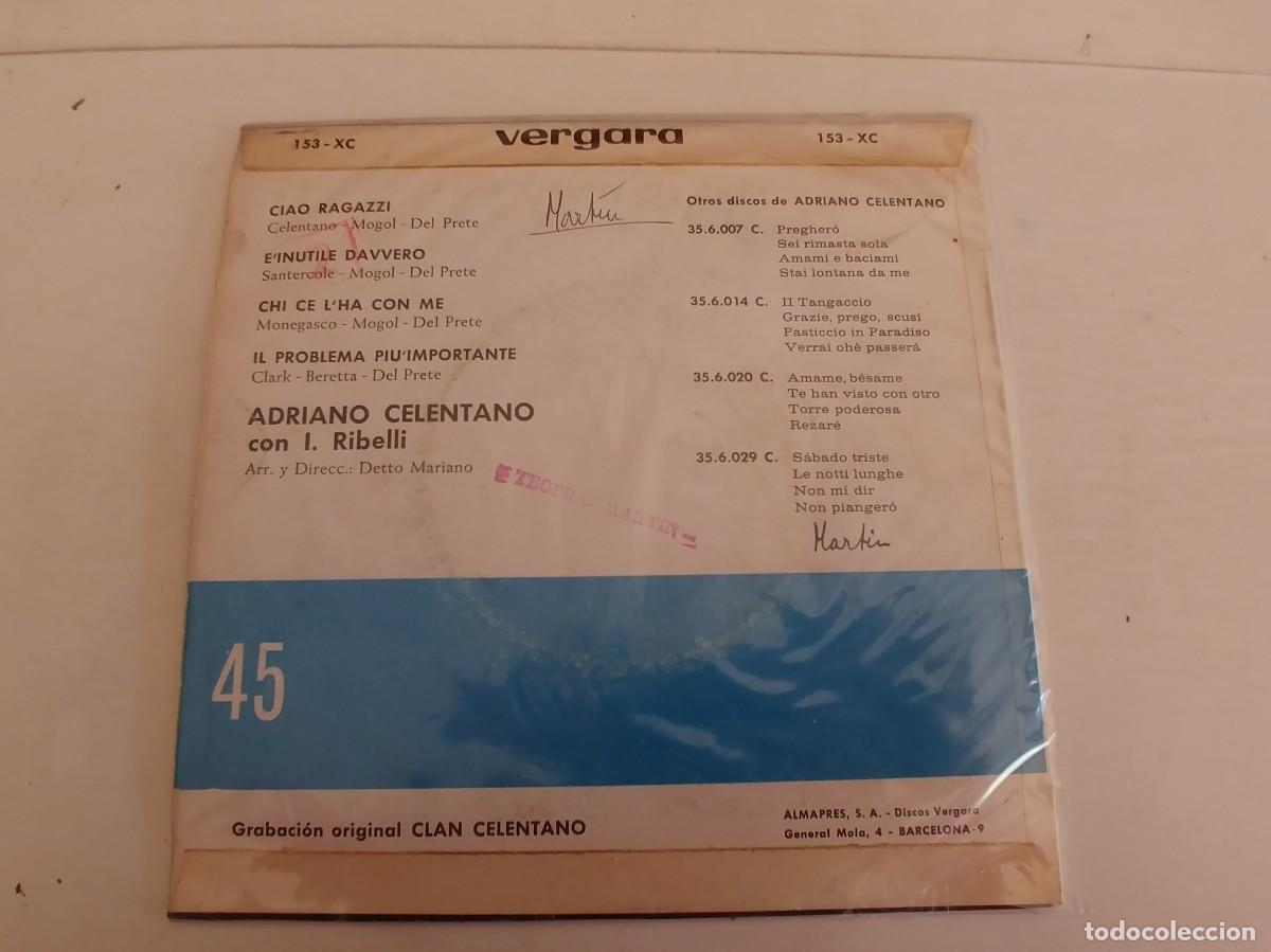 Discos de vinilo: ADRIANO CELENTANO_EP CIAO RAGAZZI +3 - Foto 2
