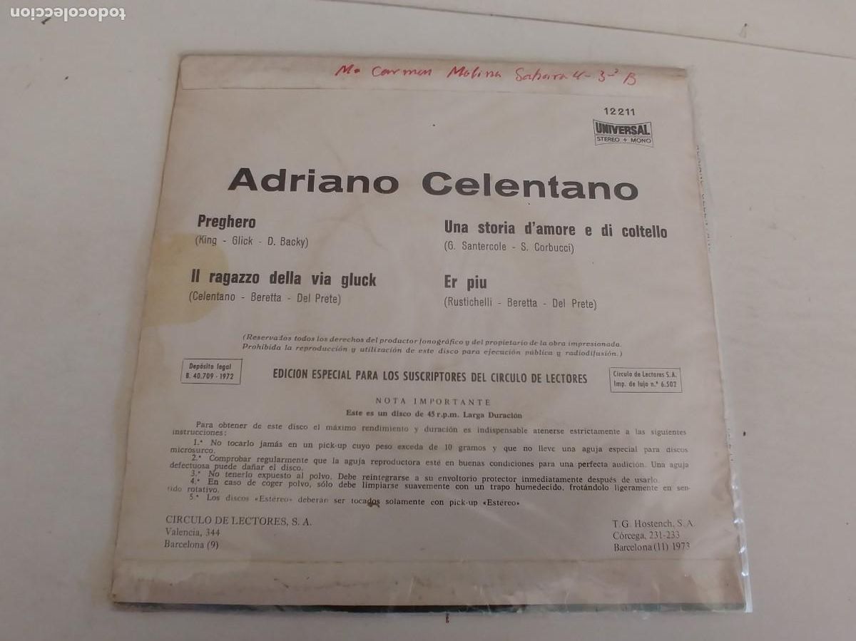Discos de vinilo: ADRIANO CELENTANO-EP PREGHERO +3 - Foto 2
