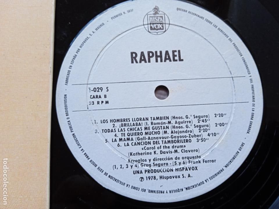 Discos de vinilo: RAPHAEL. LP. MI VIDA. MADE IN SPAIN. 1978. HISPAVOX - Foto 3