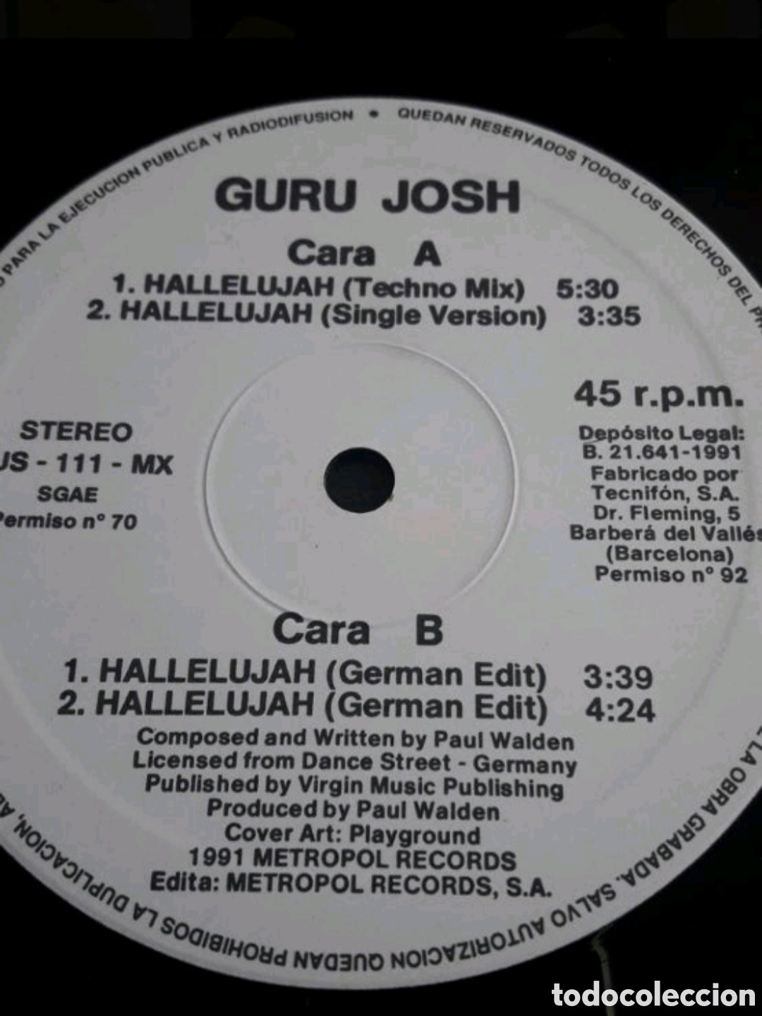 Discos de vinilo: Maxi single Guru Josh. Hallelujah - Foto 4