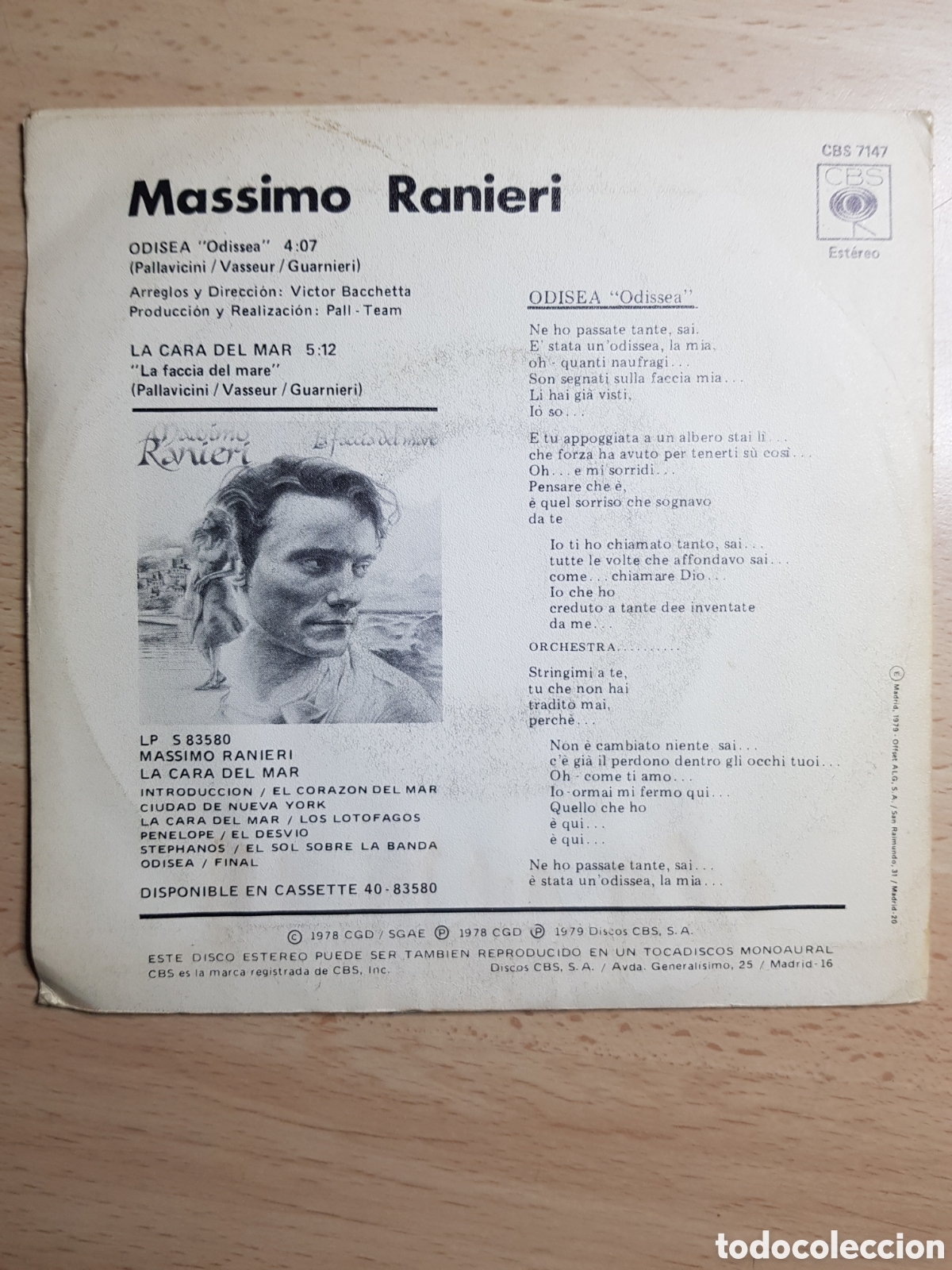 Discos de vinilo: Single 7&rdquo; Massimo Ranieri 1979 Odisea. - Foto 3