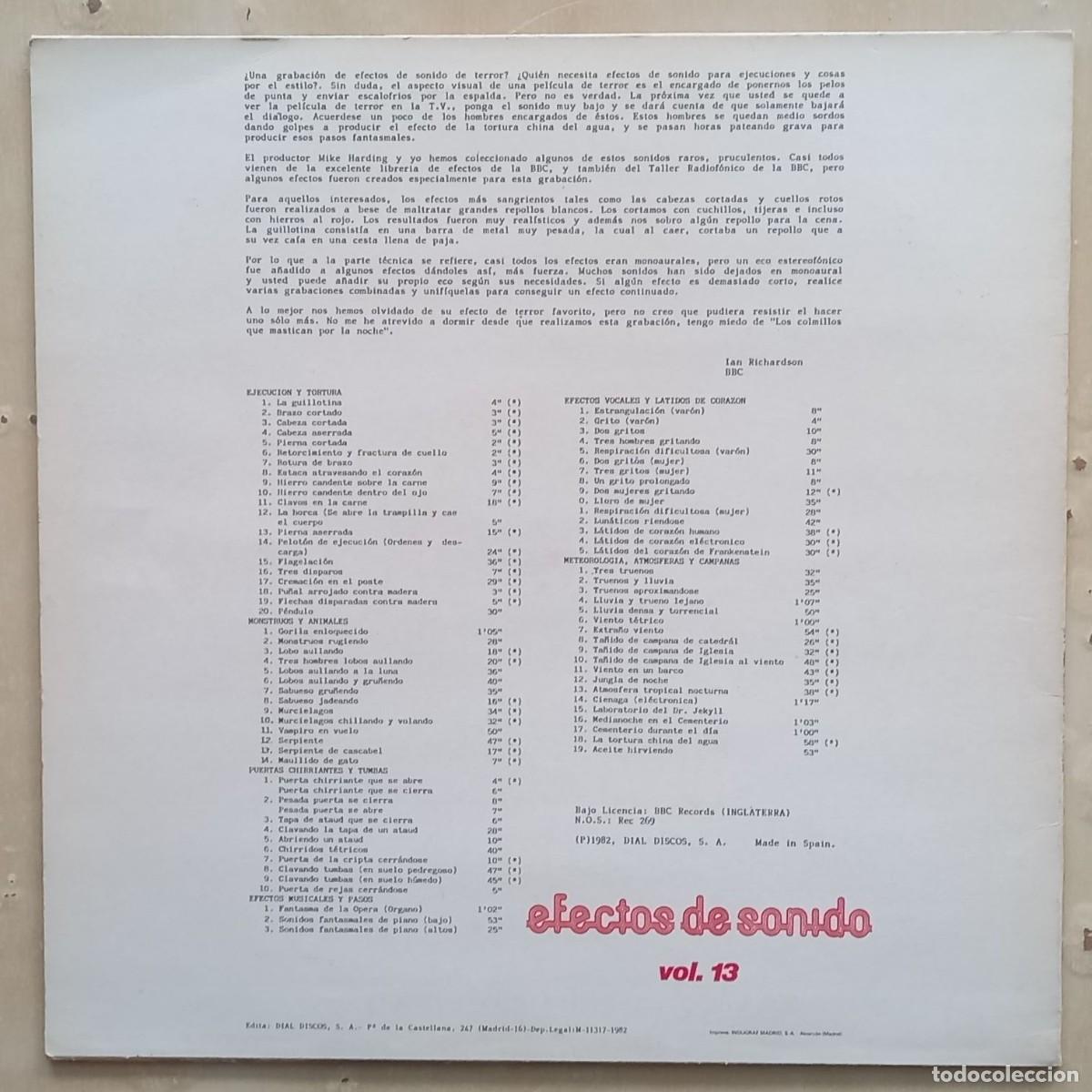 Discos de vinilo: EFECTOS DE SONIDO VOL. 13. HORROR - Foto 2