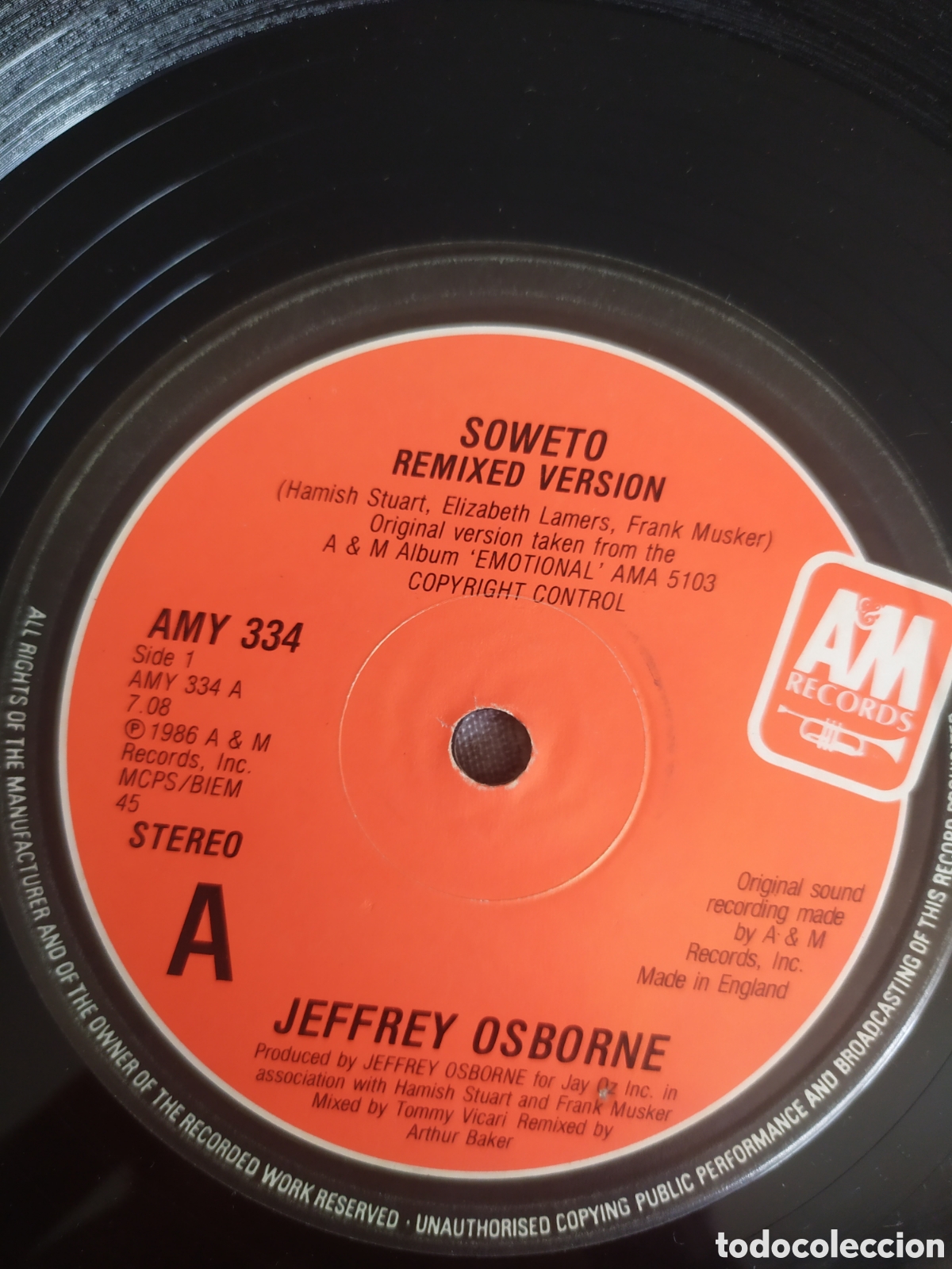 Discos de vinilo: Maxi single Jeffrey Osborne. Soweto - Foto 3