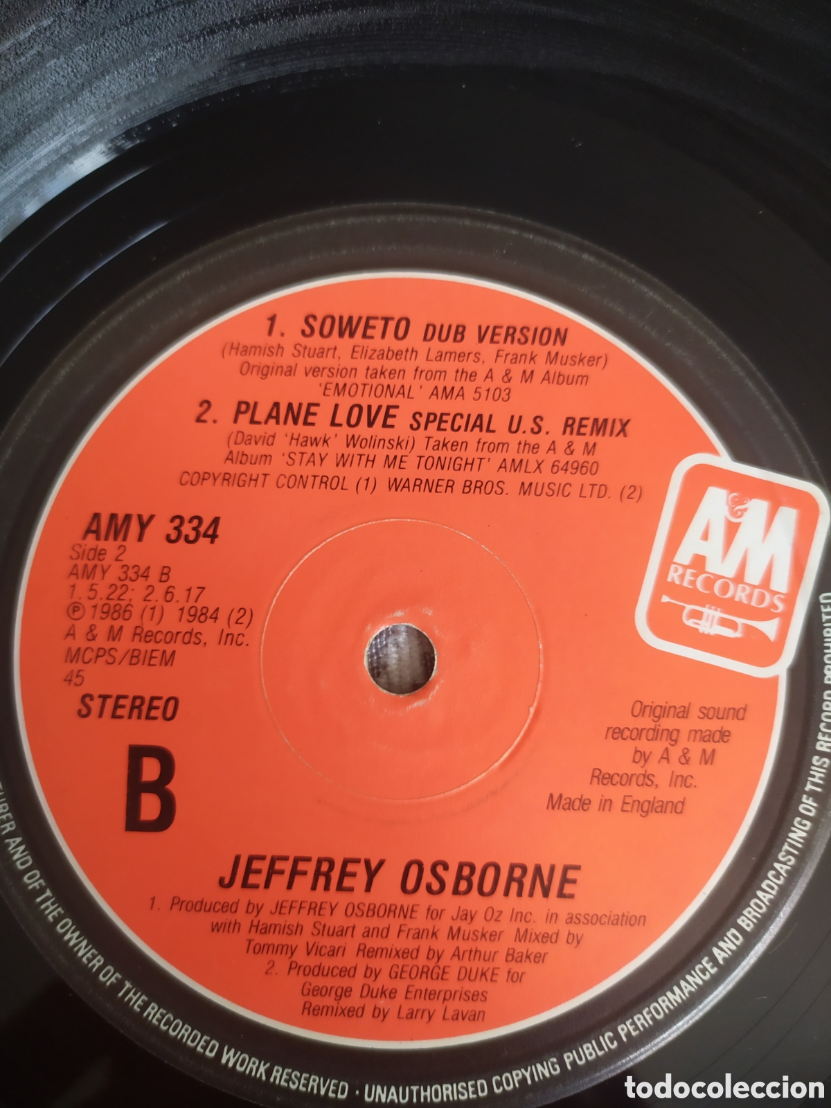 Discos de vinilo: Maxi single Jeffrey Osborne. Soweto - Foto 4