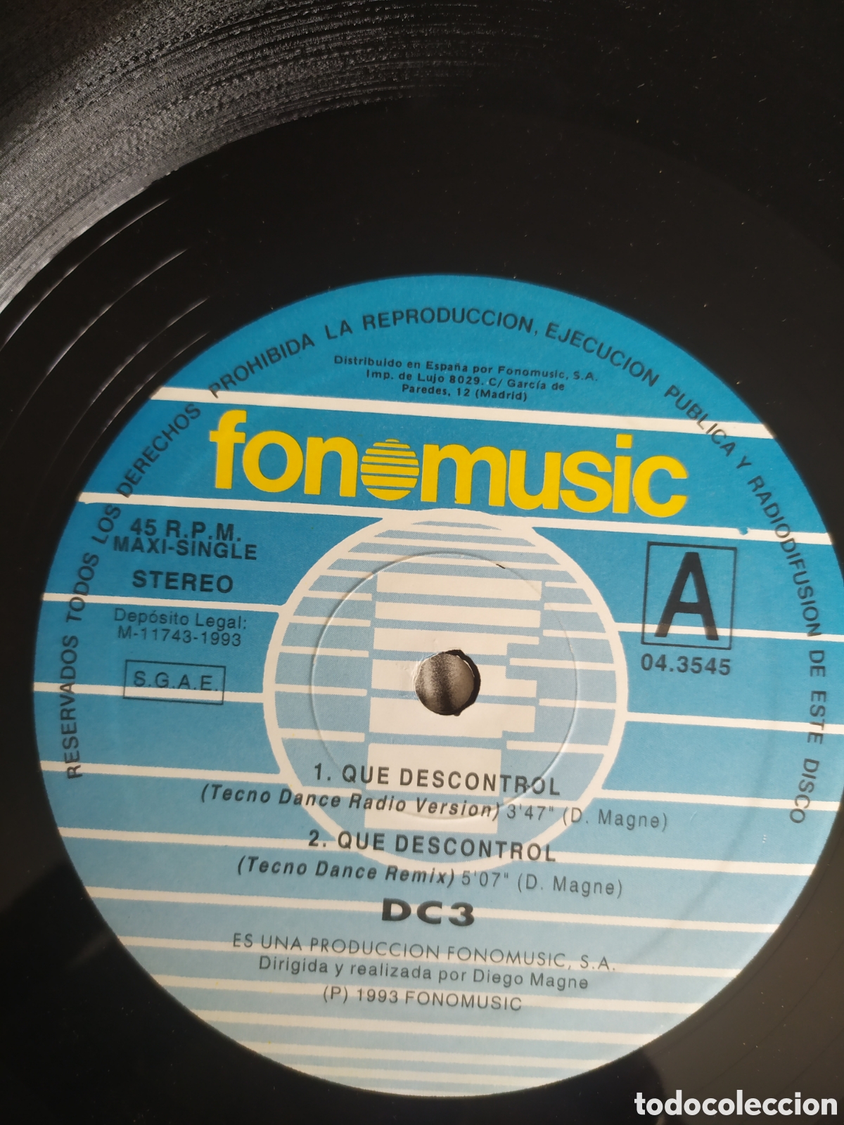 Discos de vinilo: Maxi single DC3. Que descontrol. Tecno Dance Remix - Foto 3
