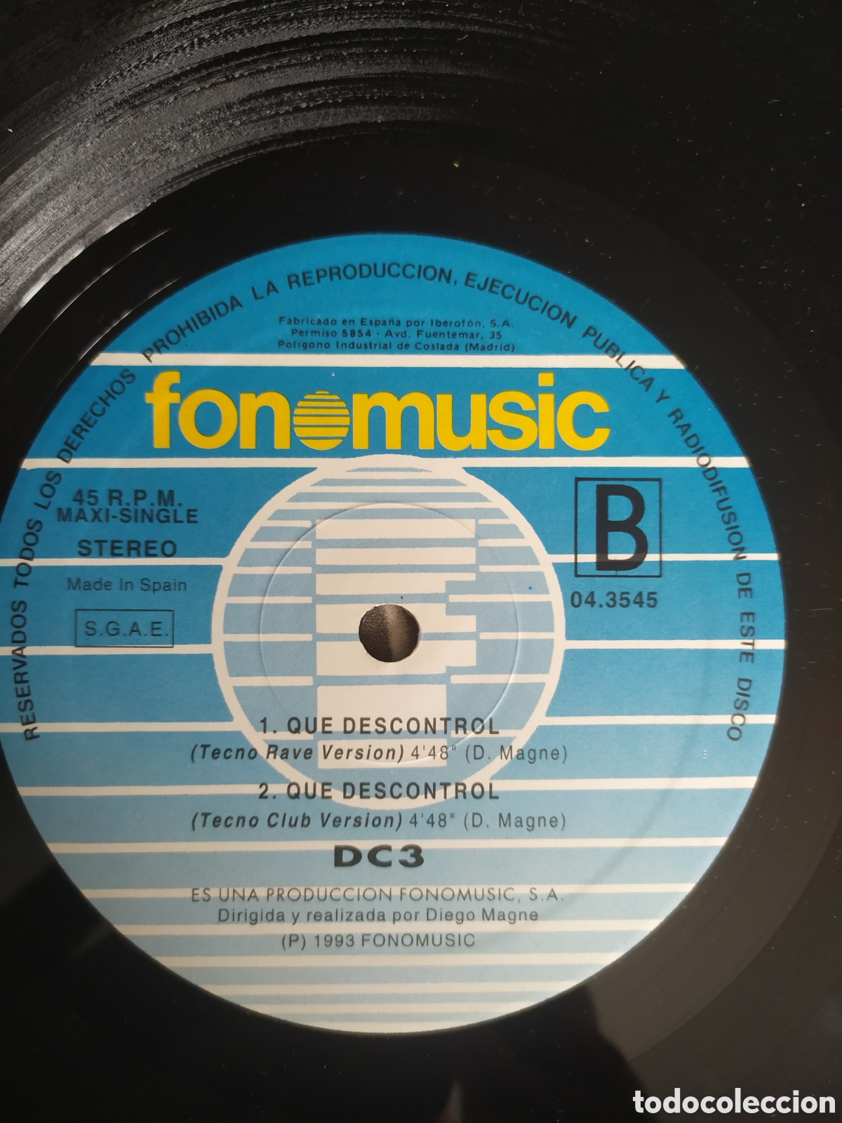 Discos de vinilo: Maxi single DC3. Que descontrol. Tecno Dance Remix - Foto 4