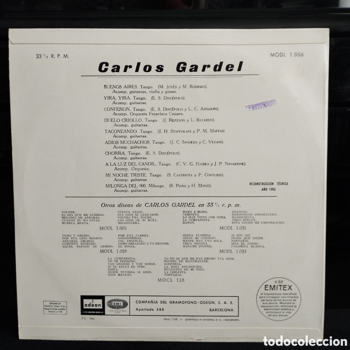 Discos de vinilo: Carlos Gardel LP 10&rdquo; - Foto 2